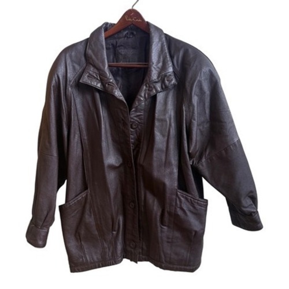 Jacquiline Farrar Brown Genuine Cowhide Nappa Leather Jacket Petite Medium PM